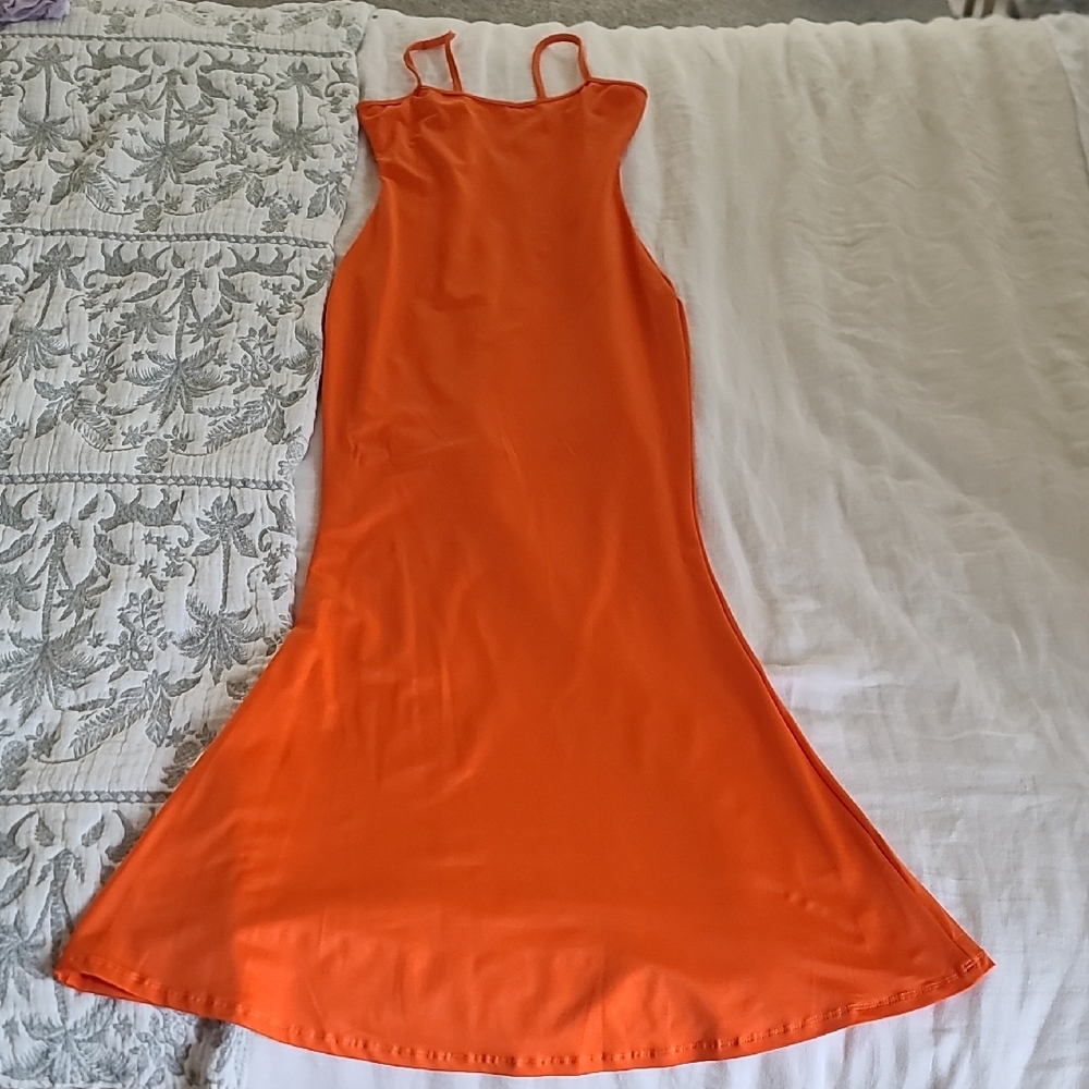 Elegant Orange Bodycon Maxi Dress